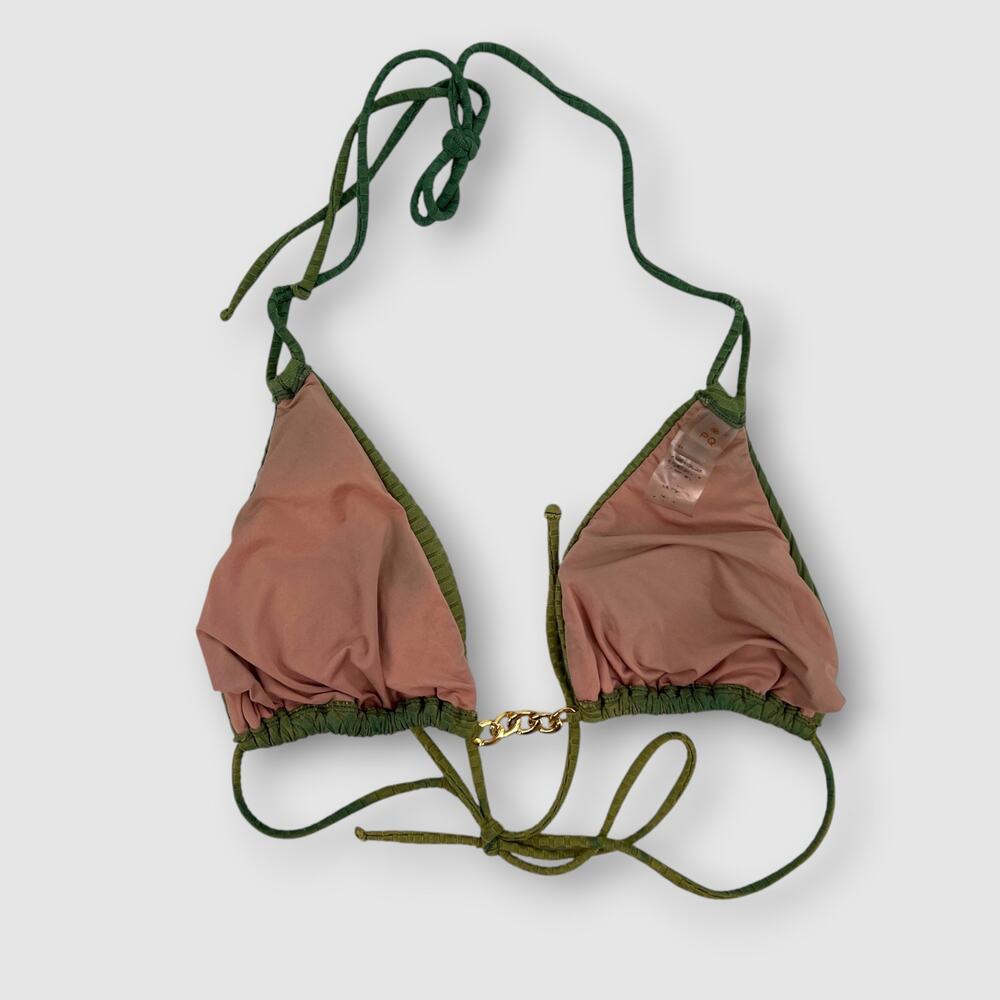 PQ Swim Ribbed Triangle Bikini Set Olive Green Gold Chain Detail Large - Picture 7 of 8